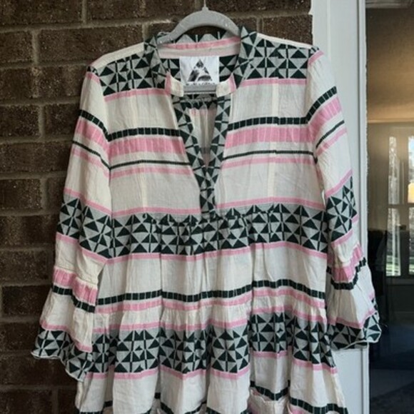 Pearl & Caviar Dress Pink Green 100% Cotton S/M Small Medium - Picture 4 of 8